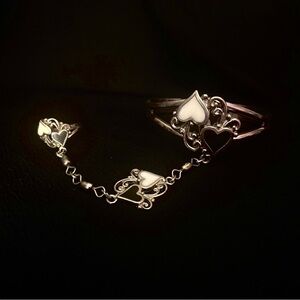 Elegant Silver Hearts Hand Chain Bracelet and Ring Set 6.5
